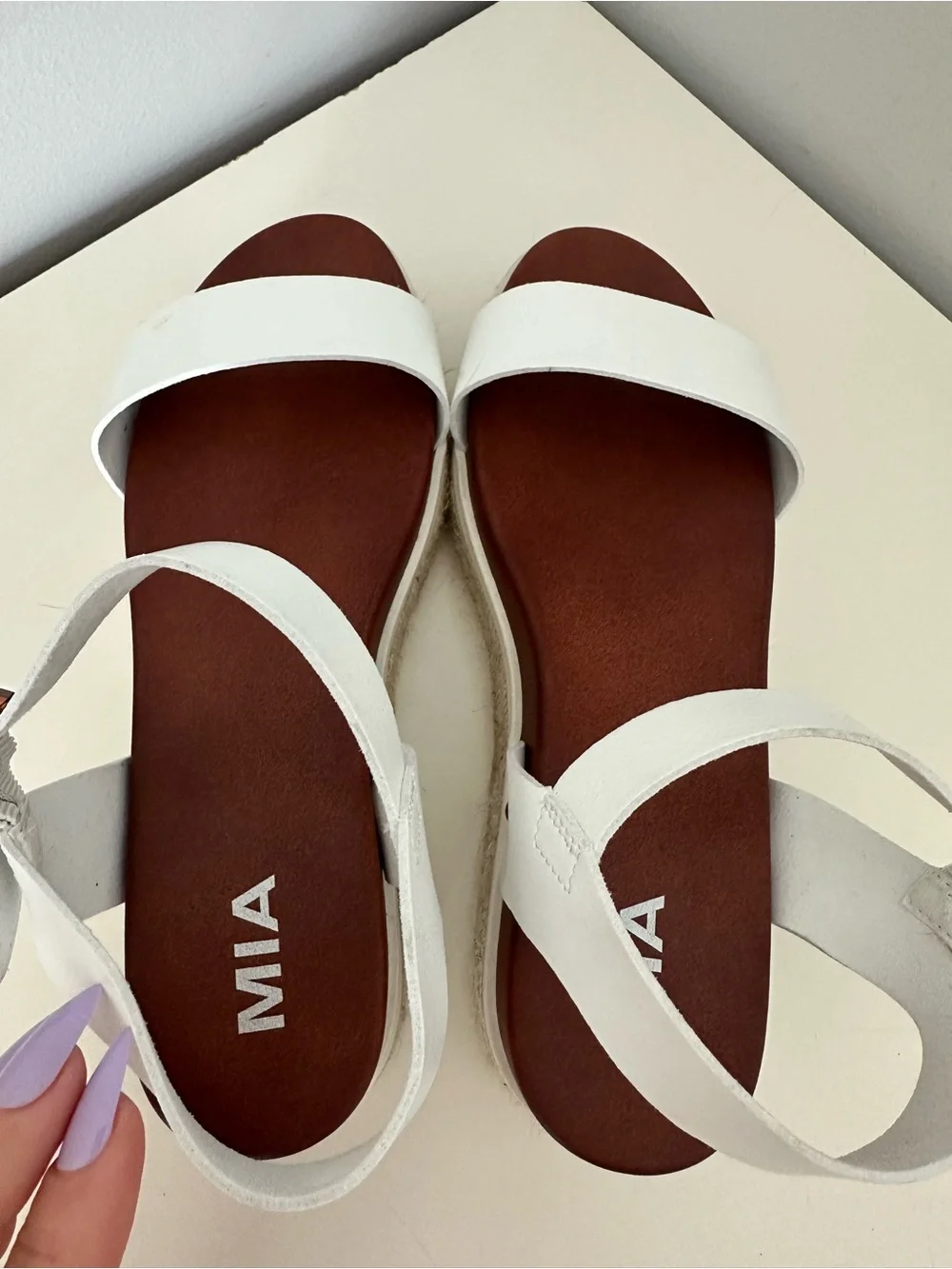 MIA White Ankle-Strap Espadrille Sandals with Brown Footbed Sz 8.5M